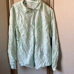 FINAL MARKDOWN Merona Light Green Top with Pink Flamingo Print XXL